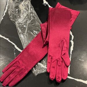 Elegant 3/4 Length  Maroon Satin Gloves